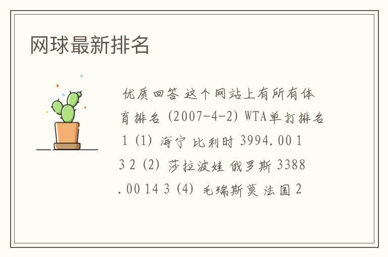 网球最新排名