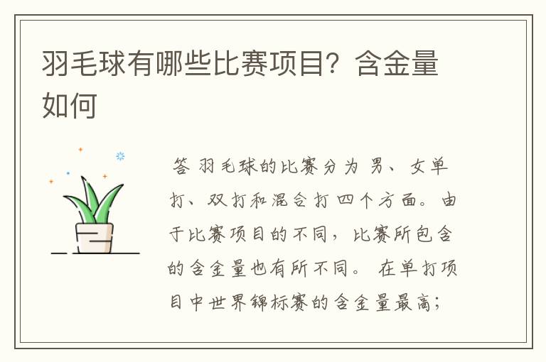 羽毛球有哪些比赛项目?含金量如何