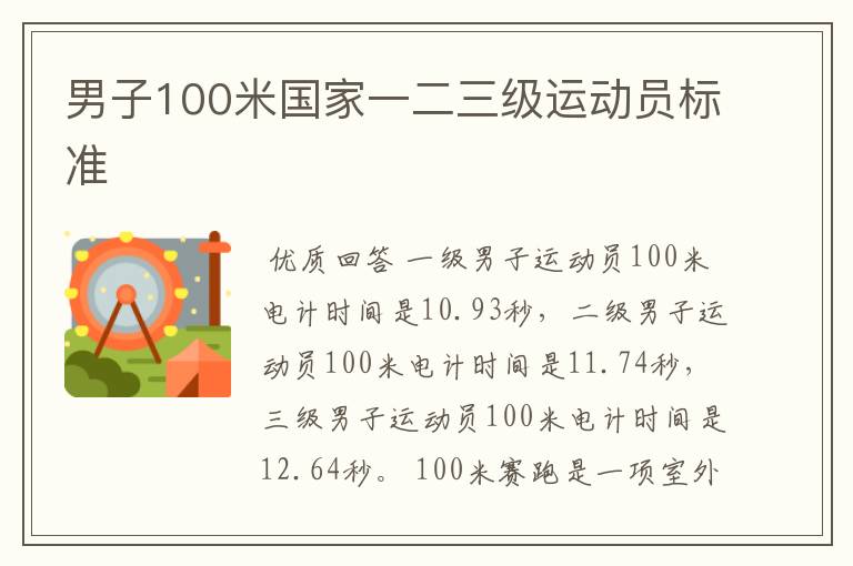 男子100米国家一二三级运动员标准