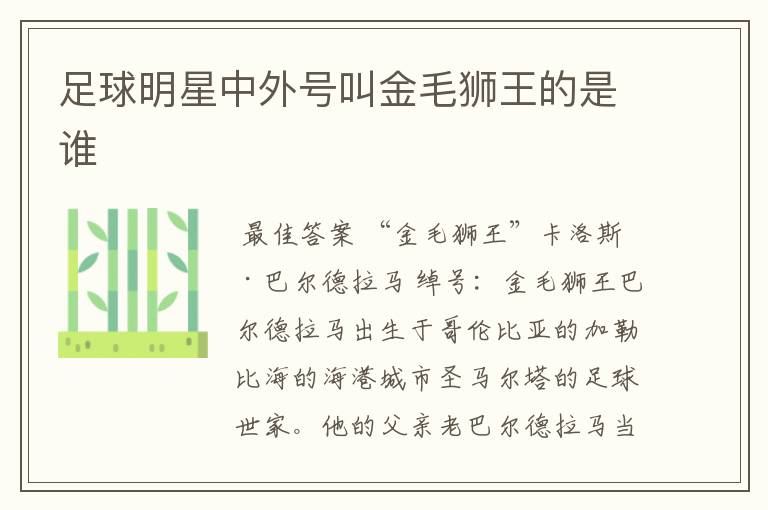 足球明星中外号叫金毛狮王的是谁
