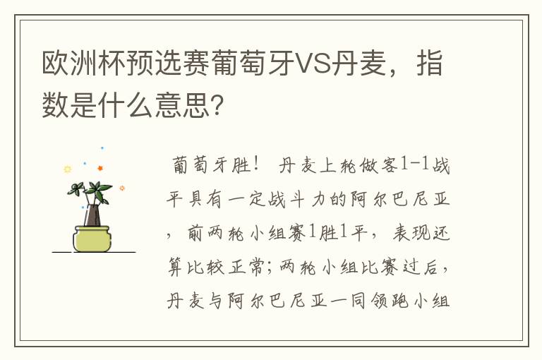 欧洲杯预选赛葡萄牙VS丹麦,指数是什么意思?