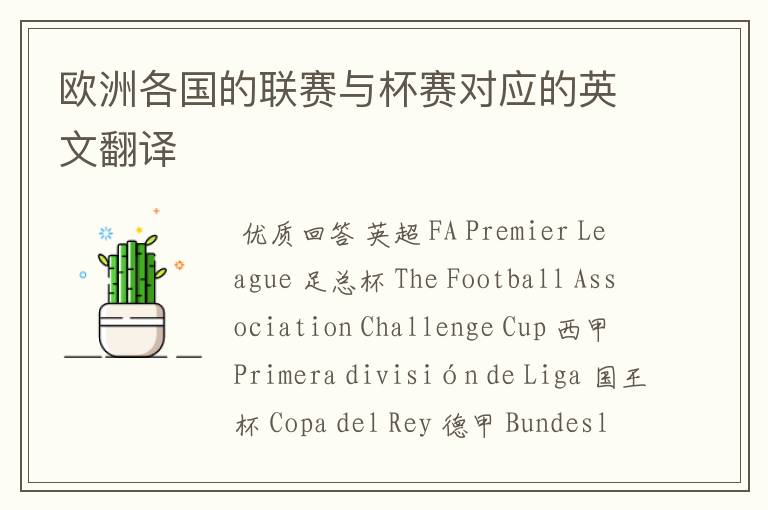 欧洲各国的联赛与杯赛对应的英文翻译