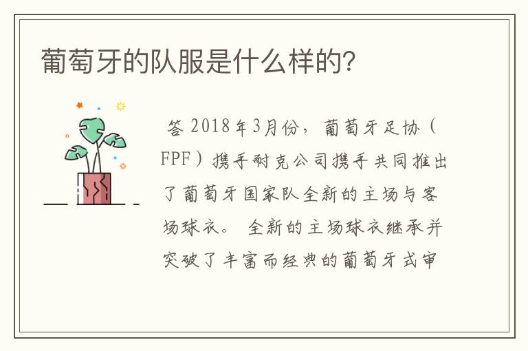 葡萄牙的队服是什么样的?