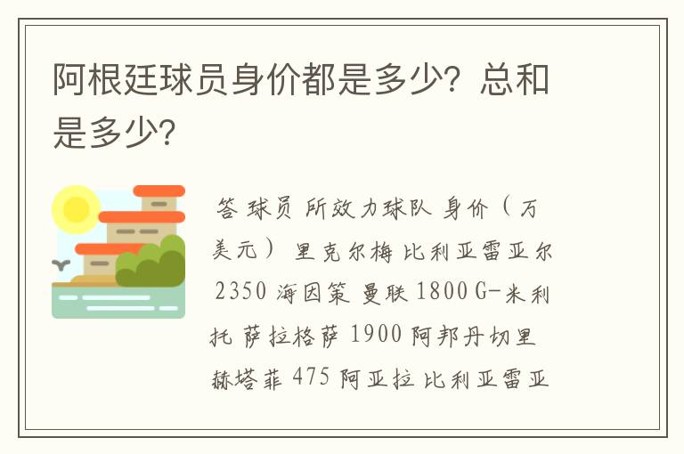 阿根廷球员身价都是多少?总和是多少?