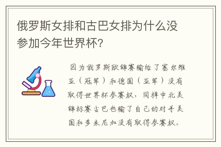 俄罗斯女排和古巴女排为什么没参加今年世界杯?