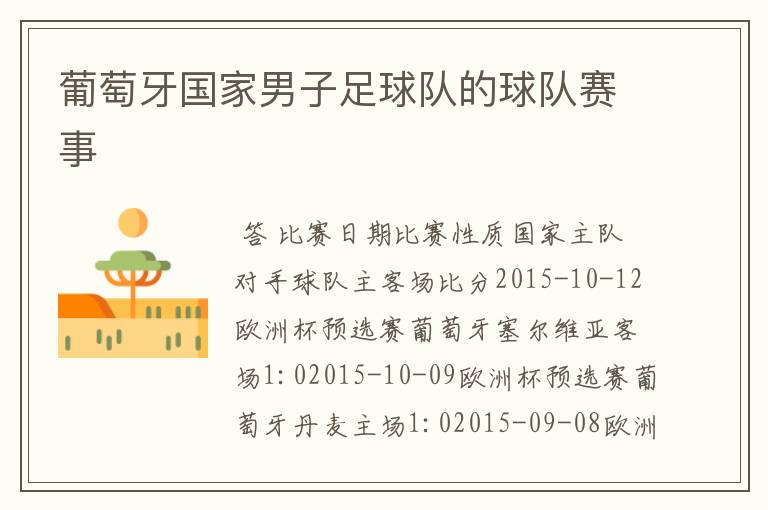 葡萄牙国家男子足球队的球队赛事