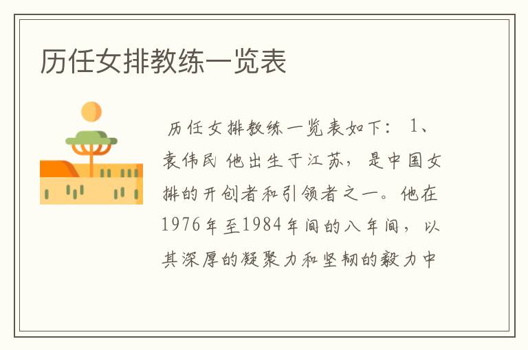 历任女排教练一览表