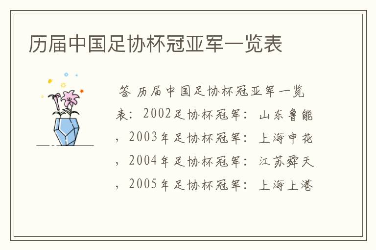 历届中国足协杯冠亚军一览表