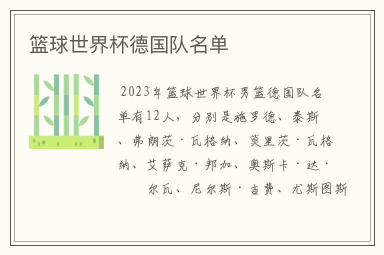 篮球世界杯德国队名单