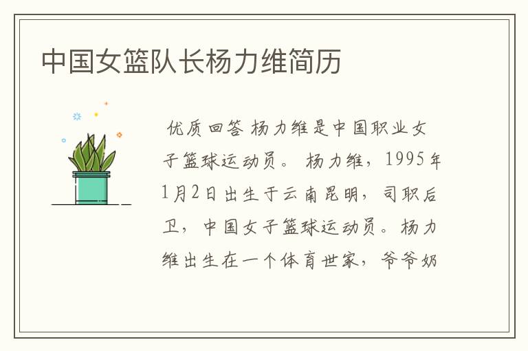 中国女篮队长杨力维简历