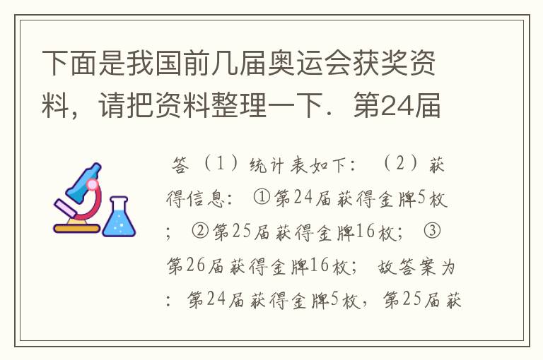 下面是我国前几届奥运会获奖资料,请把资料整理一下.第24届:金牌5枚、银牌17枚、铜牌25枚;第25届:金