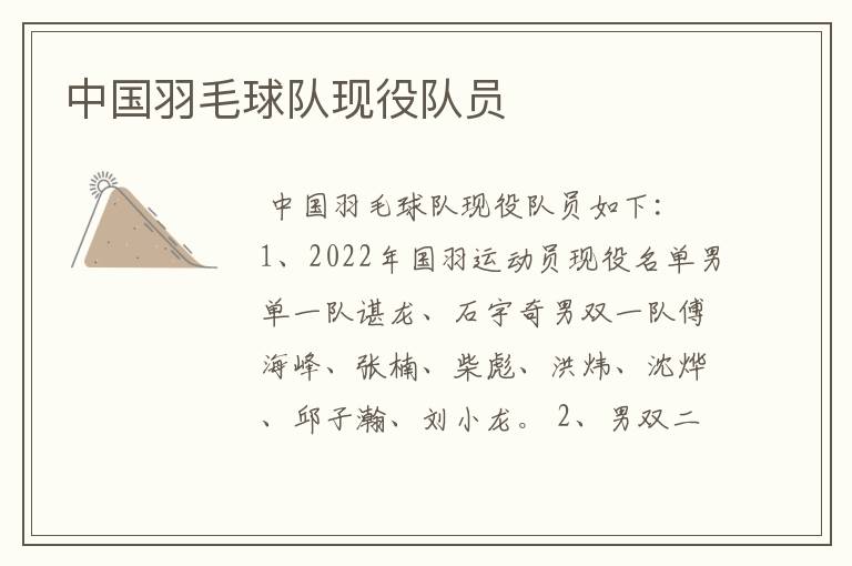 中国羽毛球队现役队员