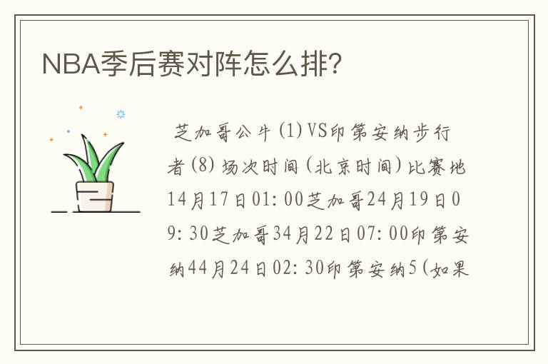 NBA季后赛对阵怎么排?