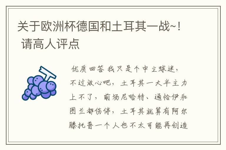 关于欧洲杯德国和土耳其一战~! 请高人评点