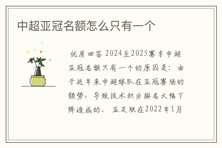 中超亚冠名额怎么只有一个