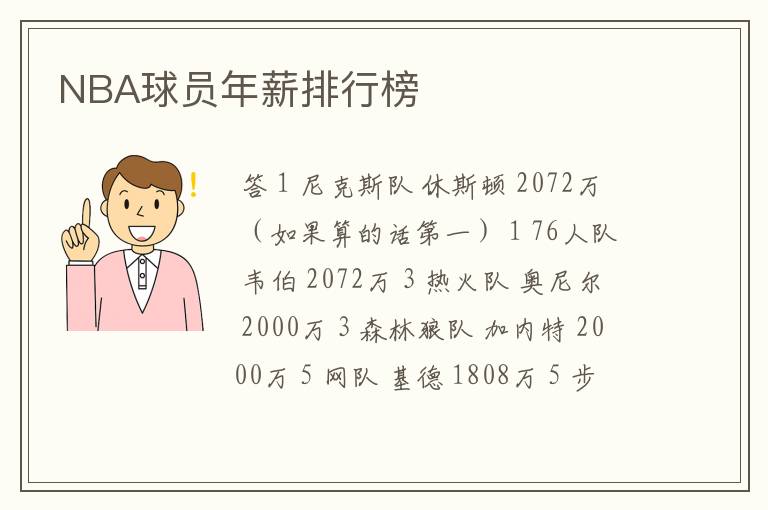 NBA球员年薪排行榜