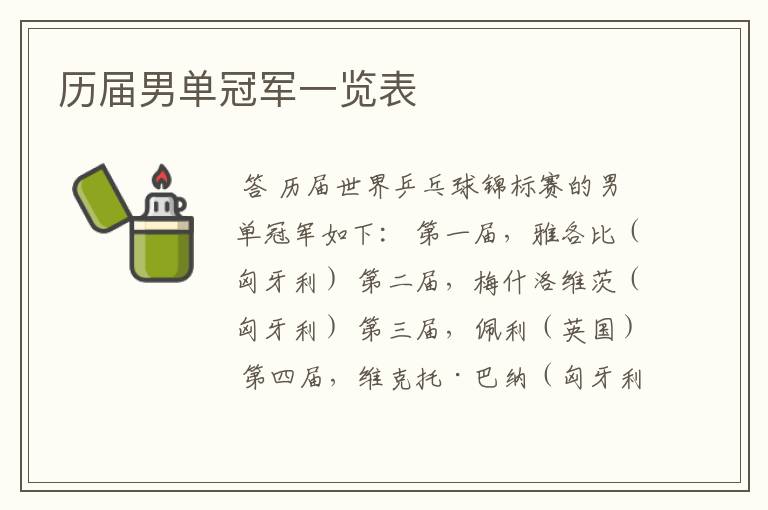 历届男单冠军一览表