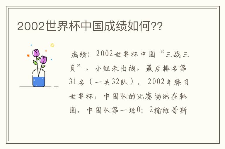 2002世界杯中国成绩如何??