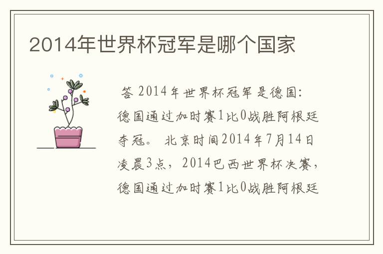 2014年世界杯冠军是哪个国家