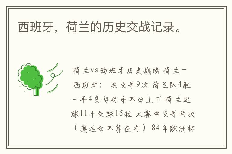 西班牙,荷兰的历史交战记录。
