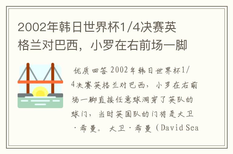 2002年韩日世界杯1/4决赛英格兰对巴西,小罗在右前场一脚直接任意球洞穿了英队的球门,问当时英队的门将是