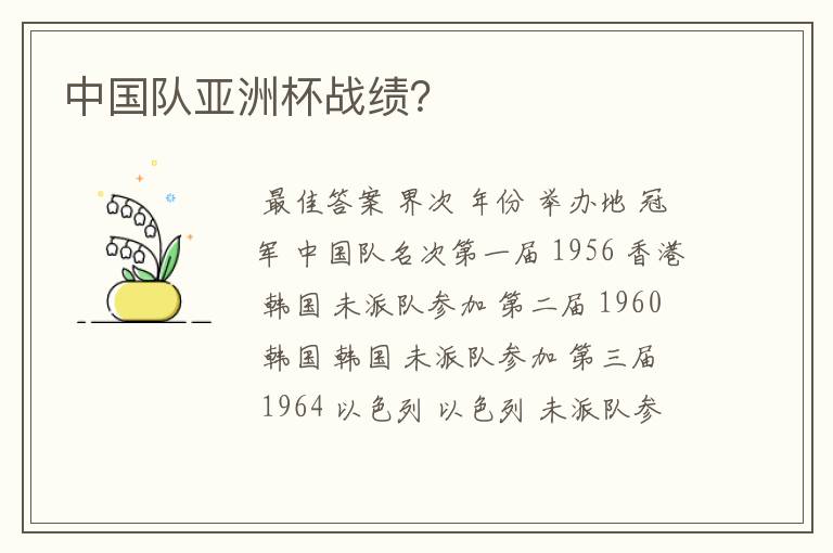 中国队亚洲杯战绩?
