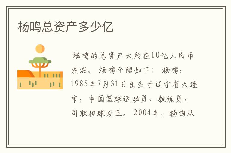 杨鸣总资产多少亿