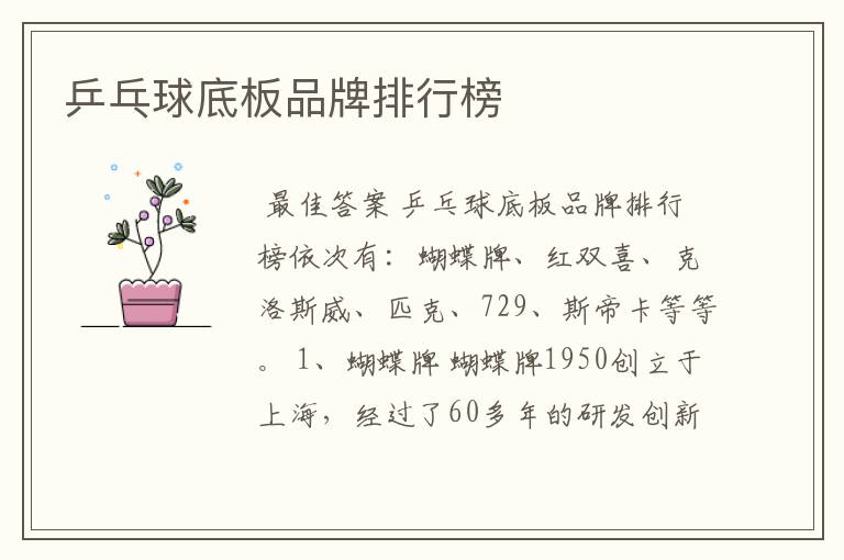 乒乓球底板品牌排行榜