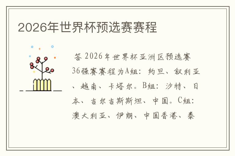2026年世界杯预选赛赛程