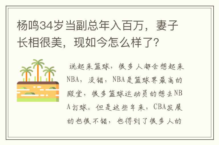 杨鸣34岁当副总年入百万,妻子长相很美,现如今怎么样了?