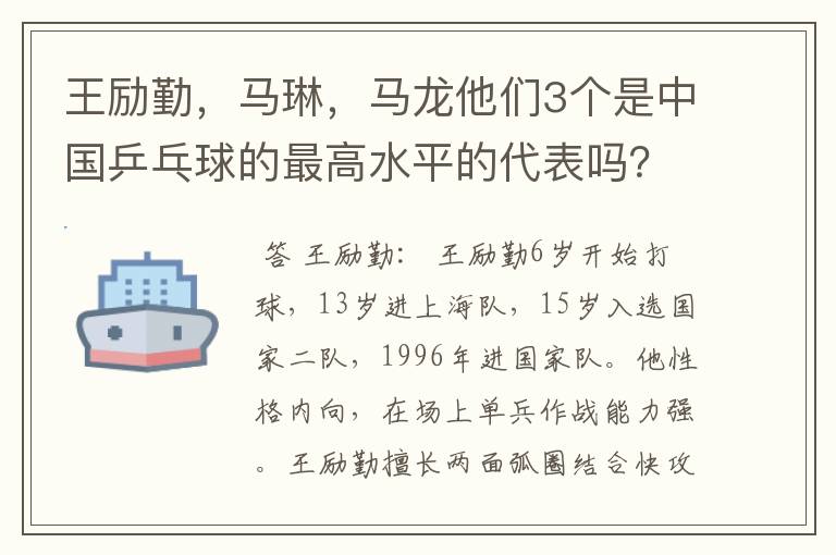 王励勤,马琳,马龙他们3个是中国乒乓球的最高水平的代表吗?他们打球有何特点,谁的FENS多点