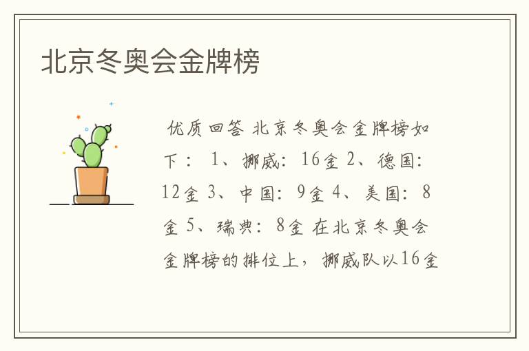 北京冬奥会金牌榜