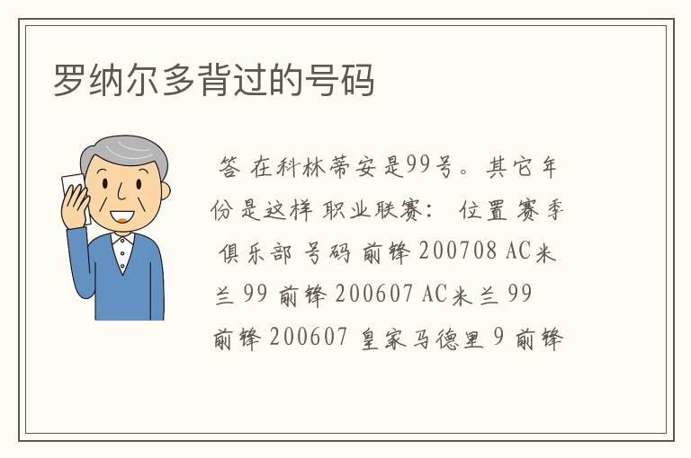 罗纳尔多背过的号码