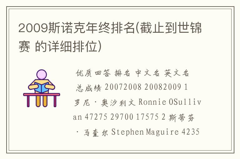 2009斯诺克年终排名(截止到世锦赛 的详细排位)