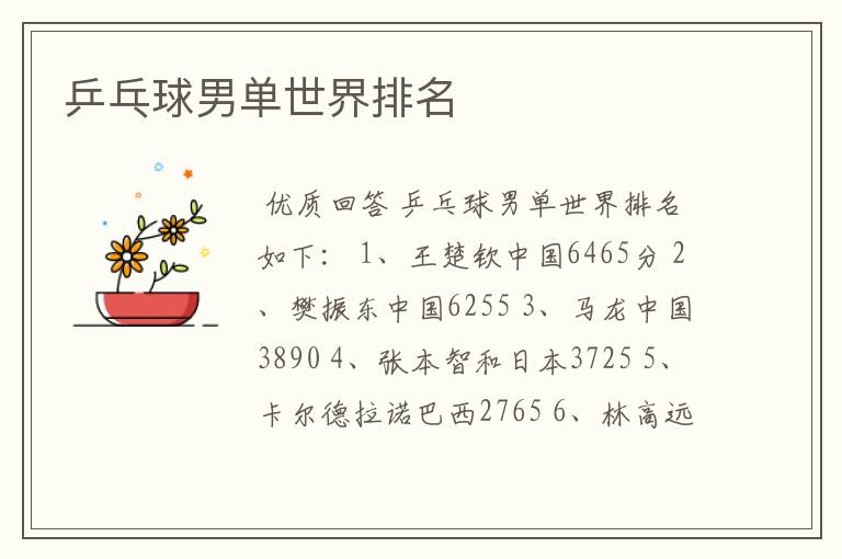 乒乓球男单世界排名