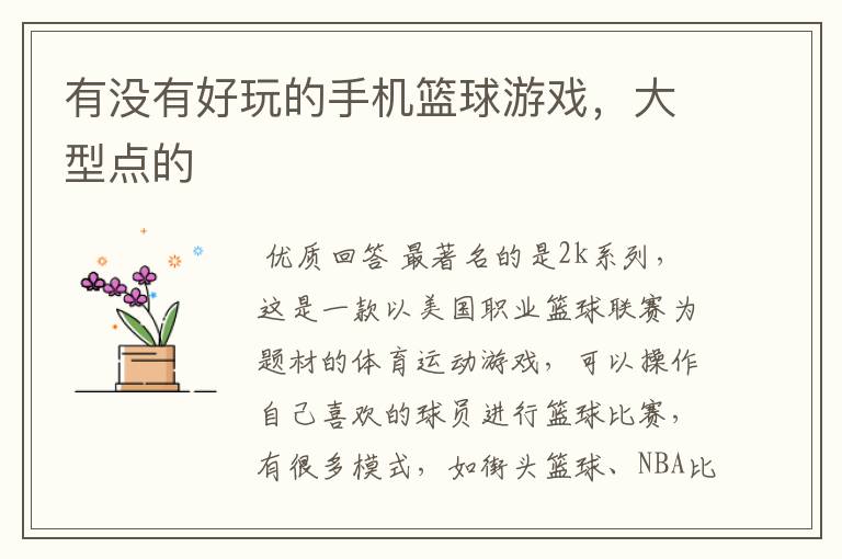 有没有好玩的手机篮球游戏,大型点的