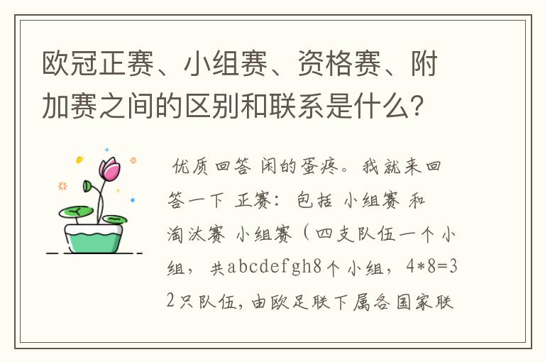 欧冠正赛、小组赛、资格赛、附加赛之间的区别和联系是什么?