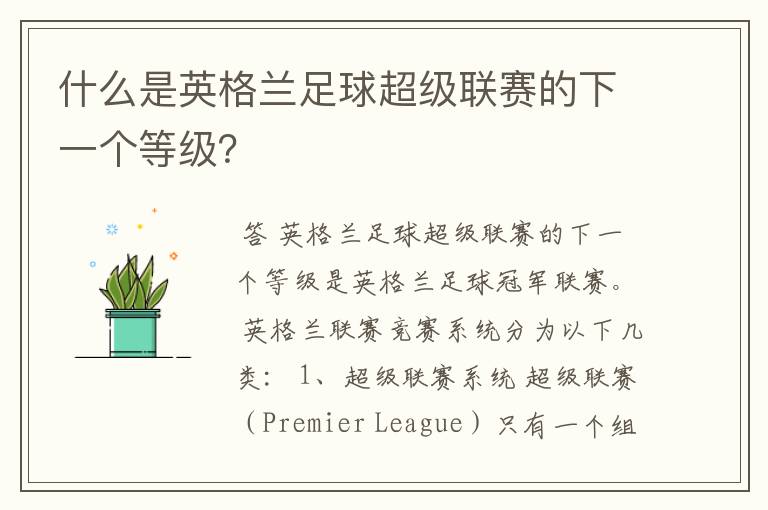 什么是英格兰足球超级联赛的下一个等级?