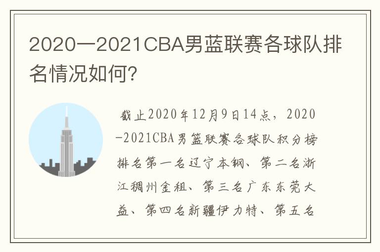 2020一2021CBA男蓝联赛各球队排名情况如何？