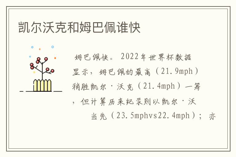 凯尔沃克和姆巴佩谁快