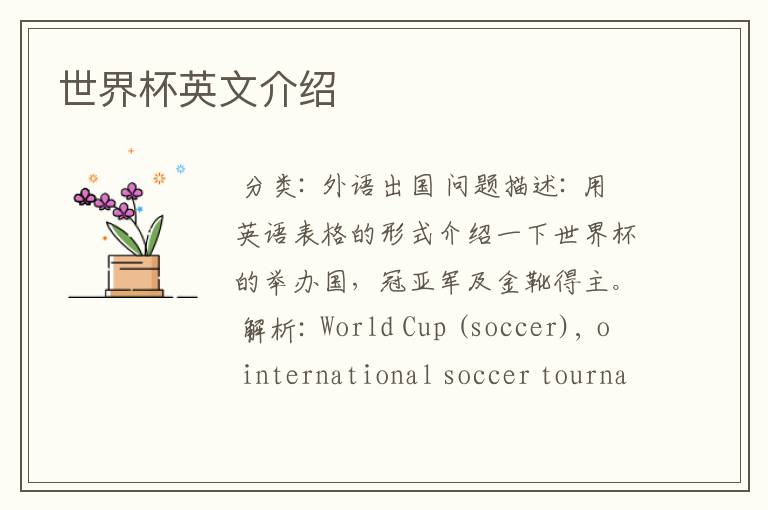 世界杯英文介绍