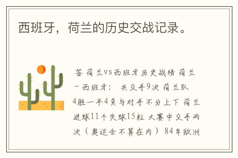 西班牙,荷兰的历史交战记录。