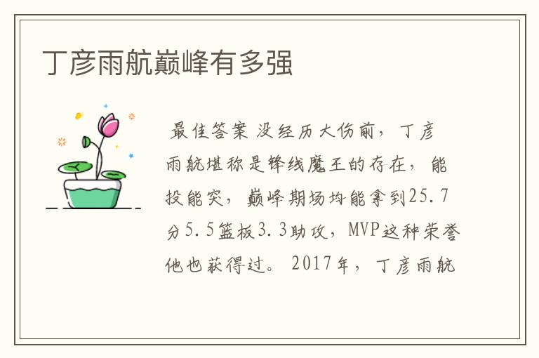 丁彦雨航巅峰有多强