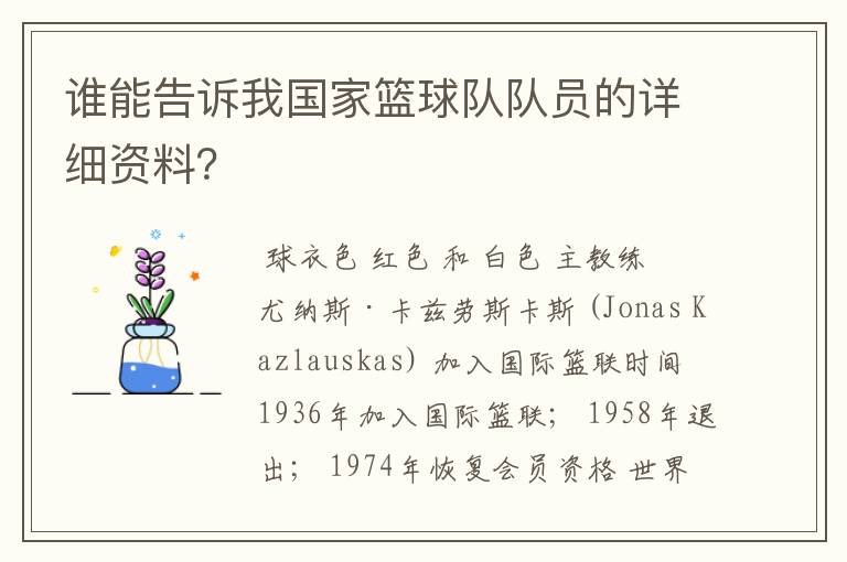 谁能告诉我国家篮球队队员的详细资料?
