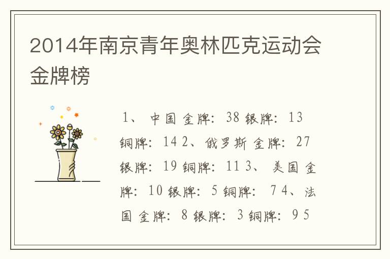 2014年南京青年奥林匹克运动会金牌榜