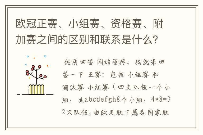 欧冠正赛、小组赛、资格赛、附加赛之间的区别和联系是什么?