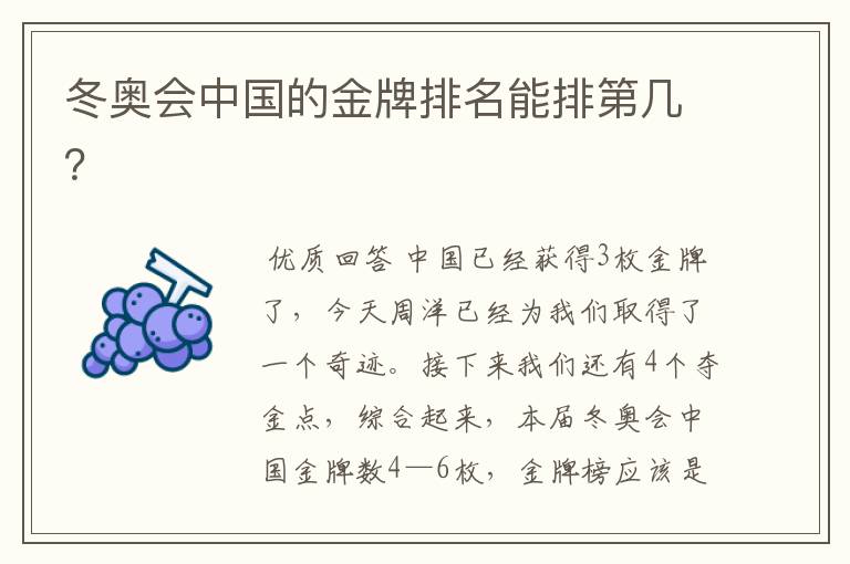 冬奥会中国的金牌排名能排第几?