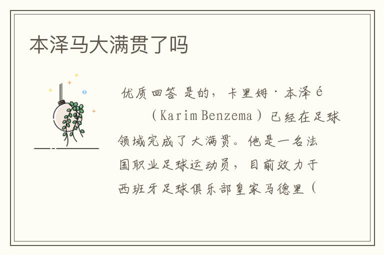 本泽马大满贯了吗