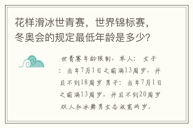 花样滑冰世青赛,世界锦标赛,冬奥会的规定最低年龄是多少?