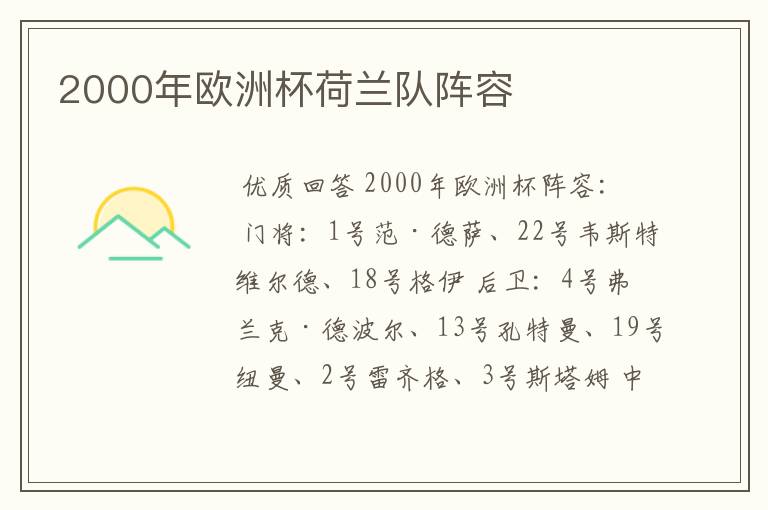 2000年欧洲杯荷兰队阵容